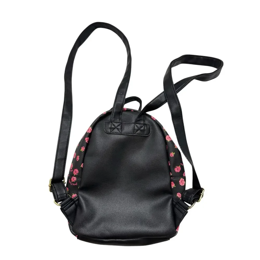 JUICY COUTURE Mini Backpack Pink Roses Black White Gold Zipper Y2K - Picture 3 of 9